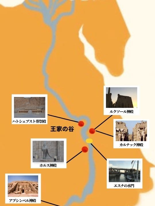 4泊5日のクルーズで立ち寄った名所・神殿地図